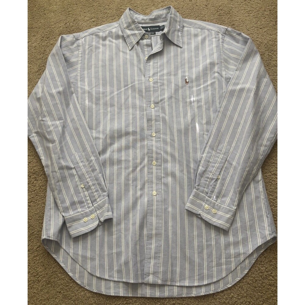 Ralph Lauren Blue White Stripe  Long Sleeve Button Down Mens Large Classic Fit